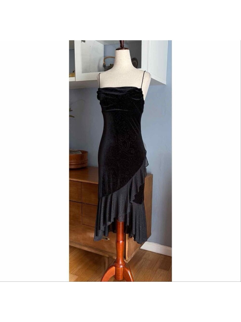 Vtg City Triangles Dress Asymmetric Velvet Black Glitter Y2K Fairy Whimsigoth